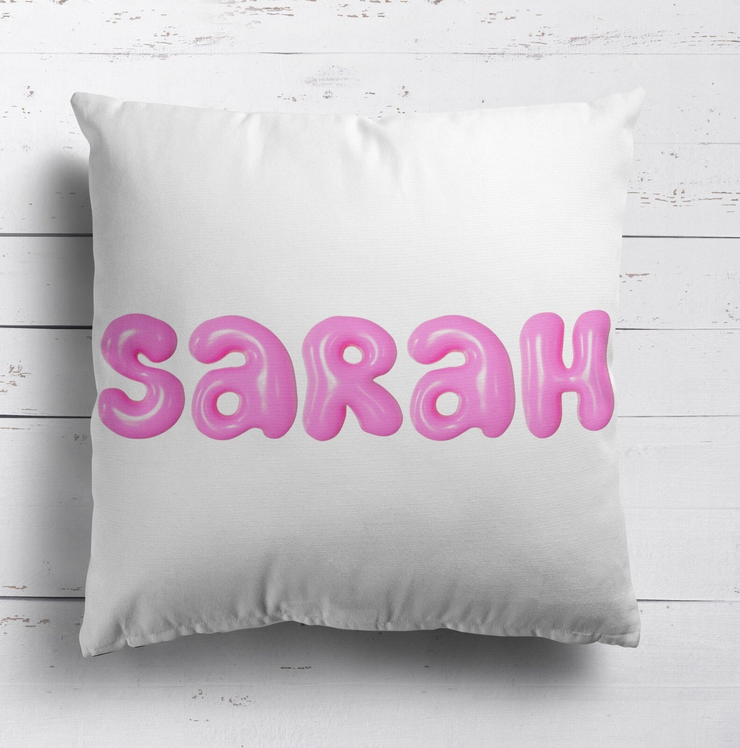 Personalised 3D Bubble Name Text Print Soft Square Filled Cushion Throw Decor