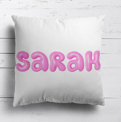 Personalised 3D Bubble Name Text Print Soft Square Filled Cushion Throw Decor