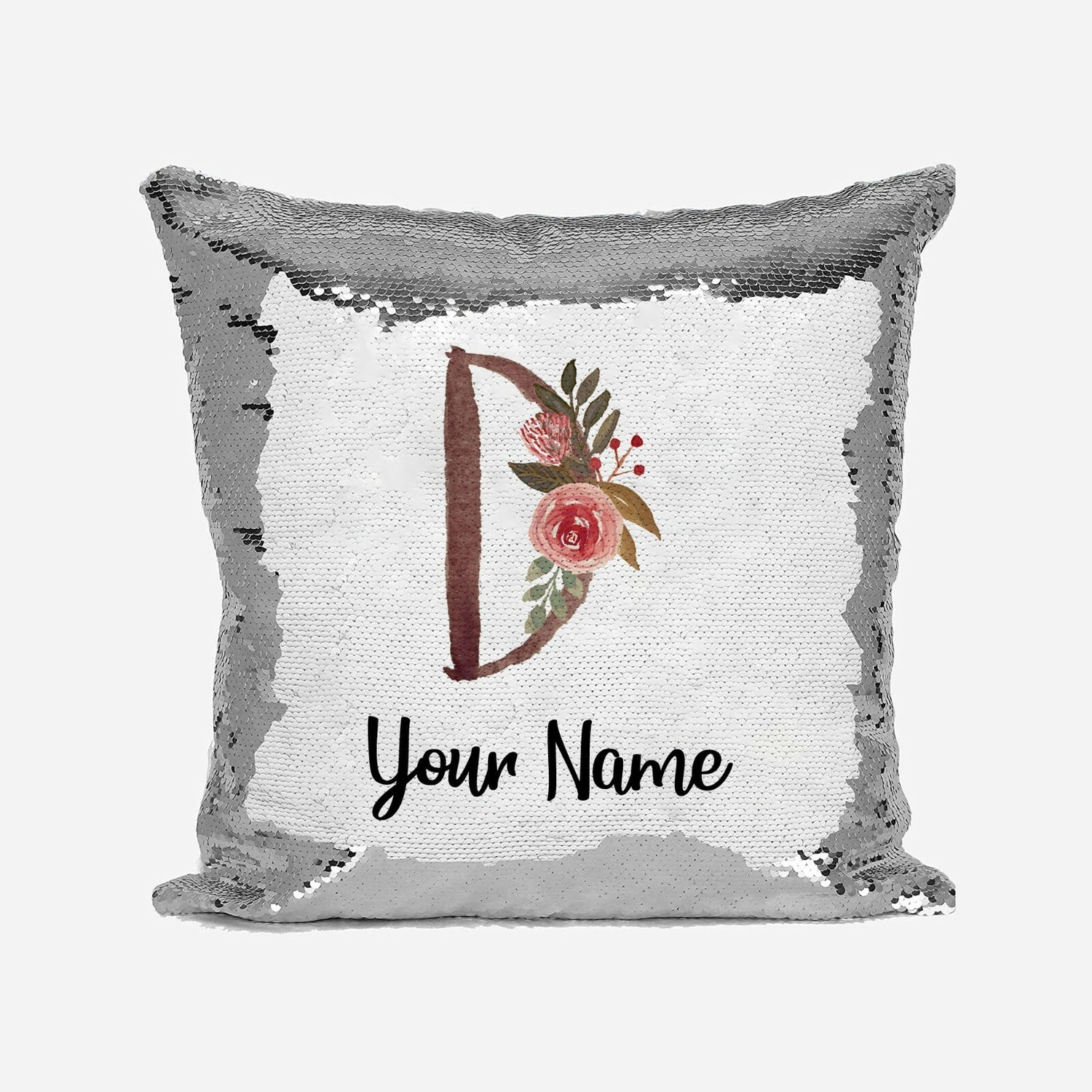 Personalised Floral Watercolour Effect Alphabet Sequin Magic Cushion + Pillow