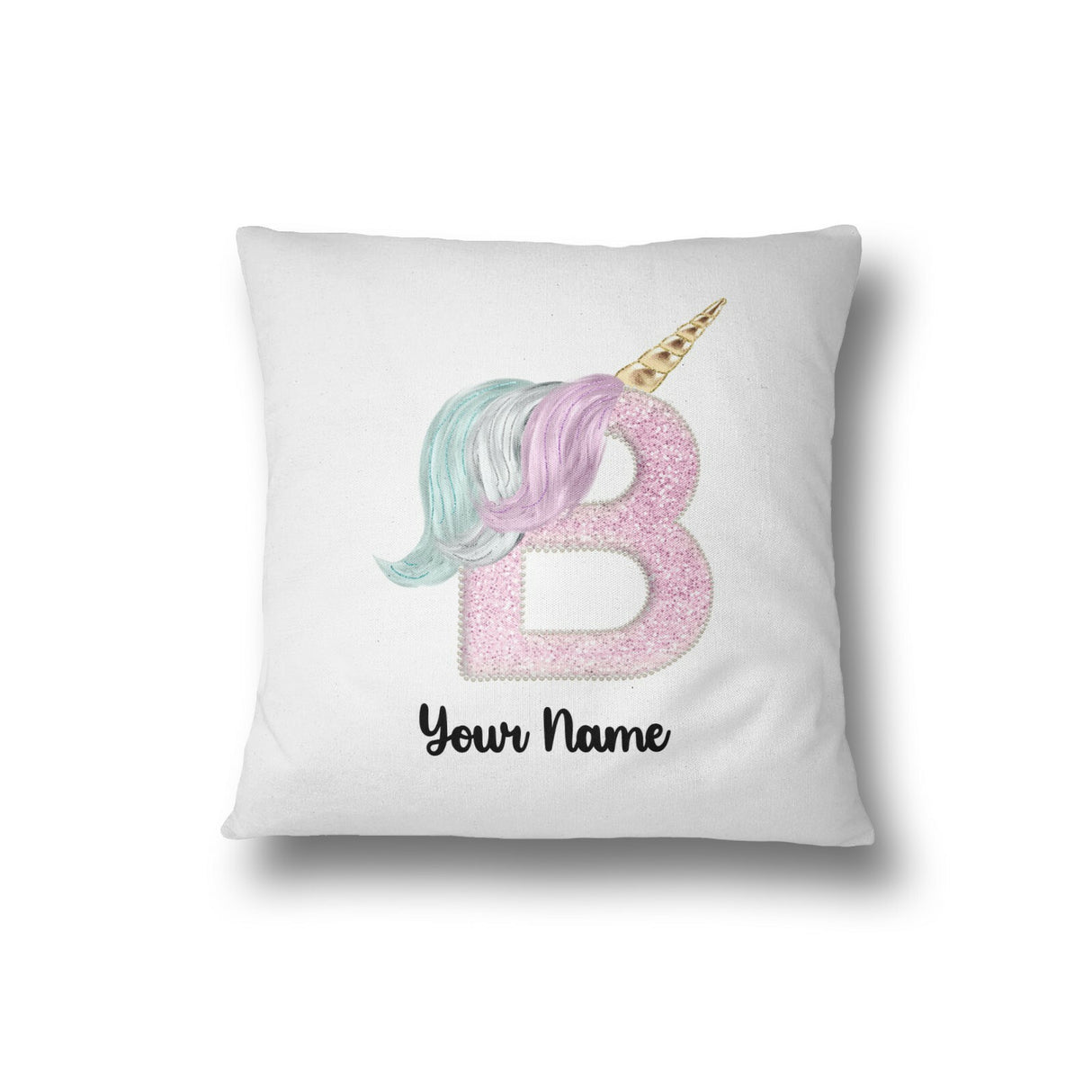 Personalised Unicorn Sparkly Kids Girls Monogram Alphabet Initial Letter Cushion