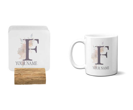 Personalised Misty Dusty Pastel Alphabet Floral Name Initial Letter Coffee Mug