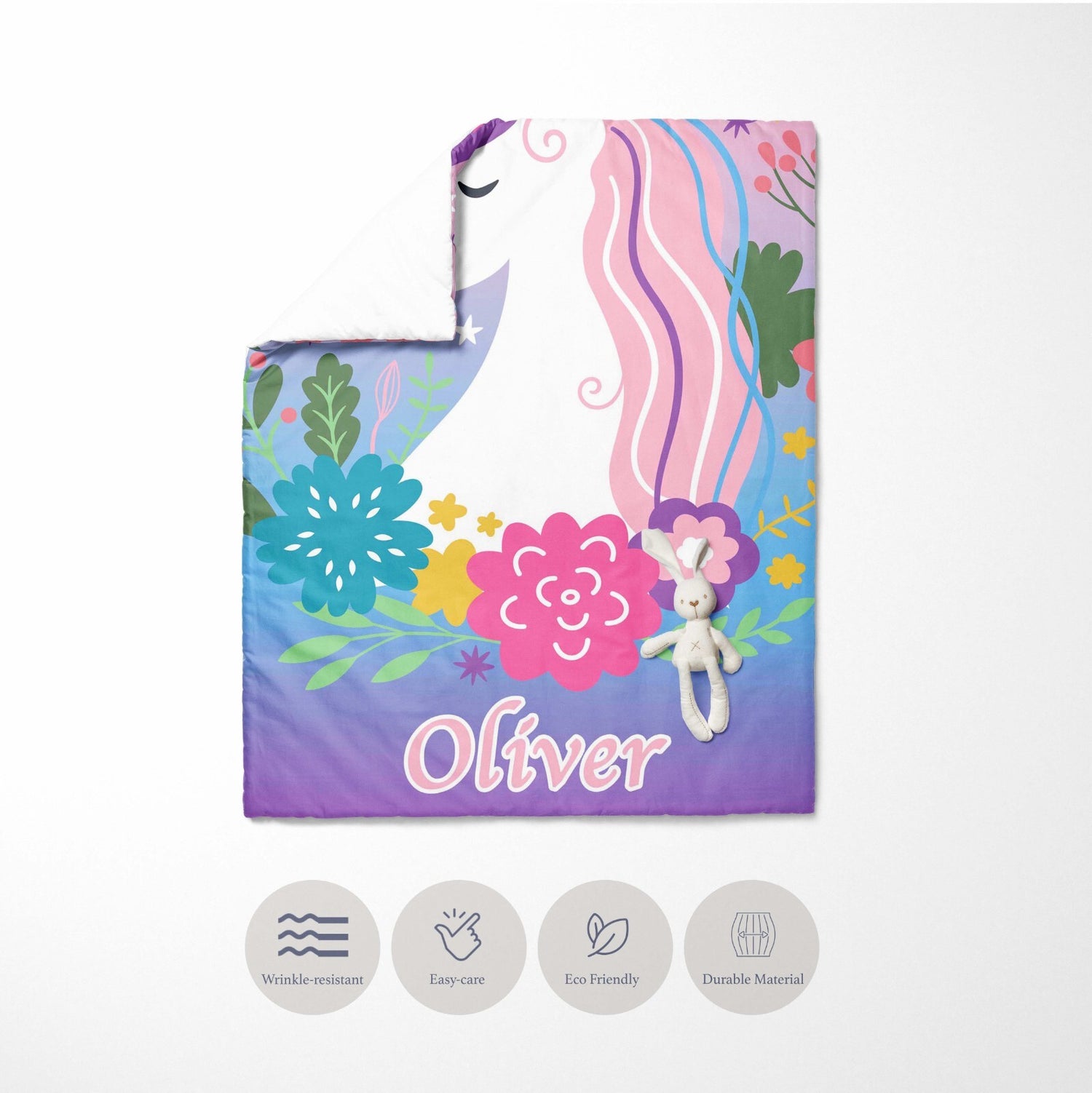 Personalised Name Unicorn Dream Fantasy Kids Cot Bed Duvet Cover + Pillowcase