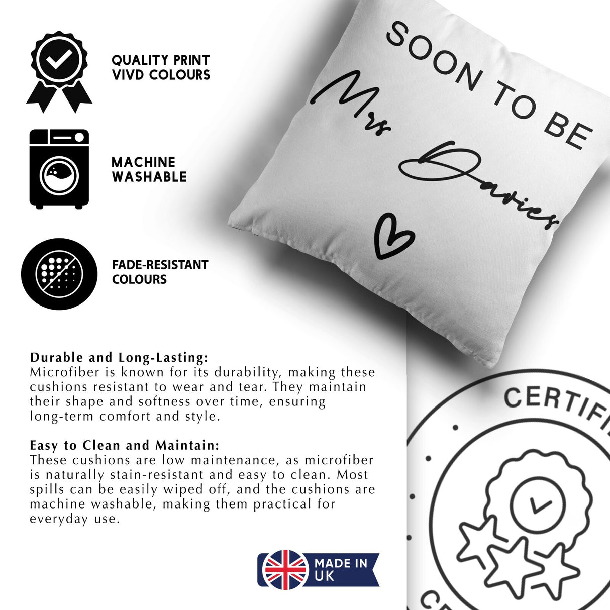 Soon To Be Love Personalised Wedding Gift Print Soft Square Filled Cushion Throw