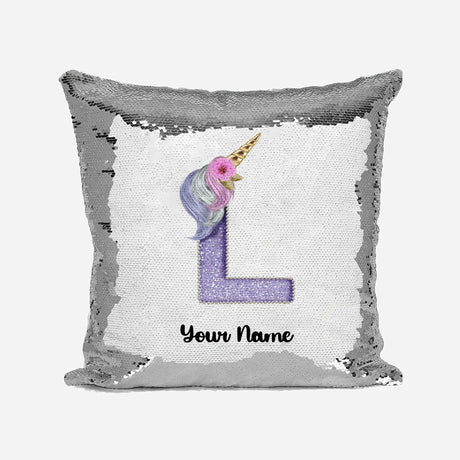 Personalised Unicorn Sparkly Monogram Alphabet Sequin Magic Cushion Cover+Pillow