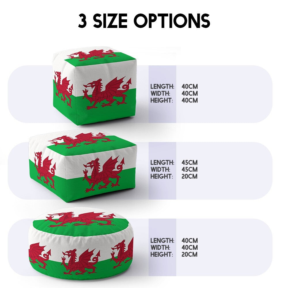 Wales Flag Welsh Dragon Ottoman Filled Pouffe Footrest Decor Inc Washable Cover