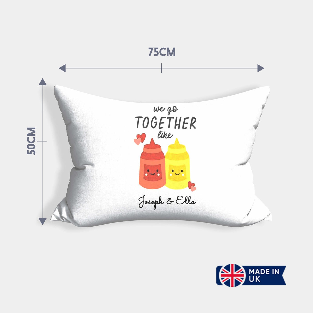 We Go Together Ketchup + Mustard Personalised Cheeky Funny Romantic Pillowcase