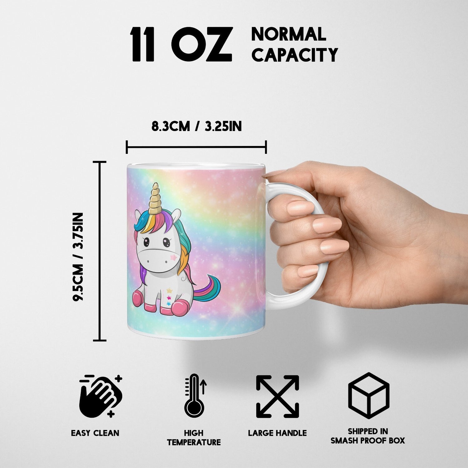Personalised Custom Name Cute Rainbow Unicorn Mug & Coaster Set Gift for Kids