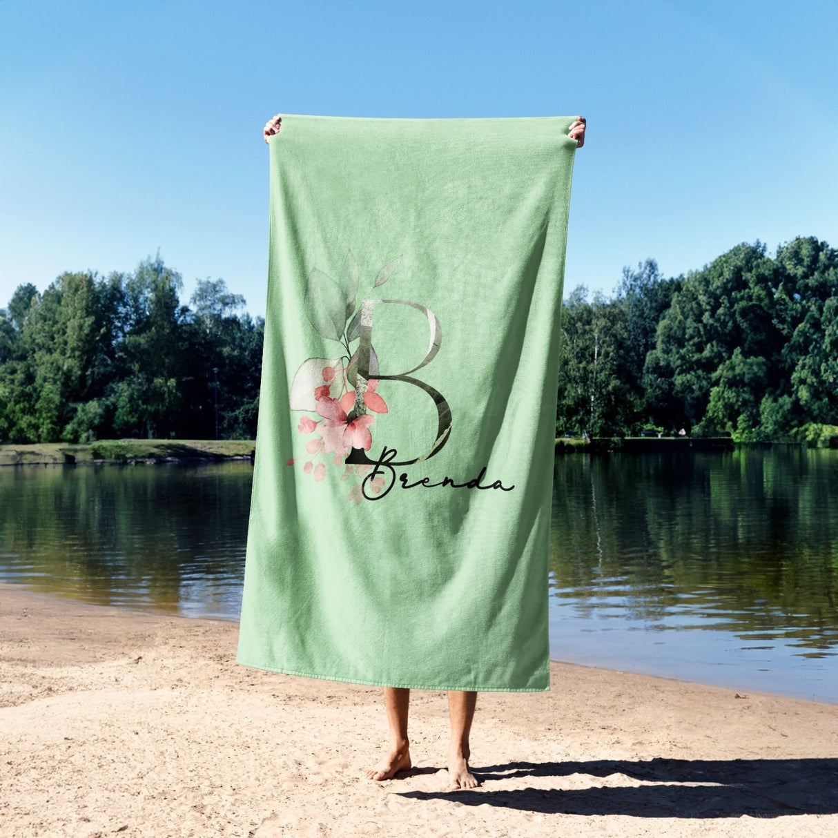 Personalised Name Botanical Blush Initial Soft Absorbent Beach Bath Sheet Towel