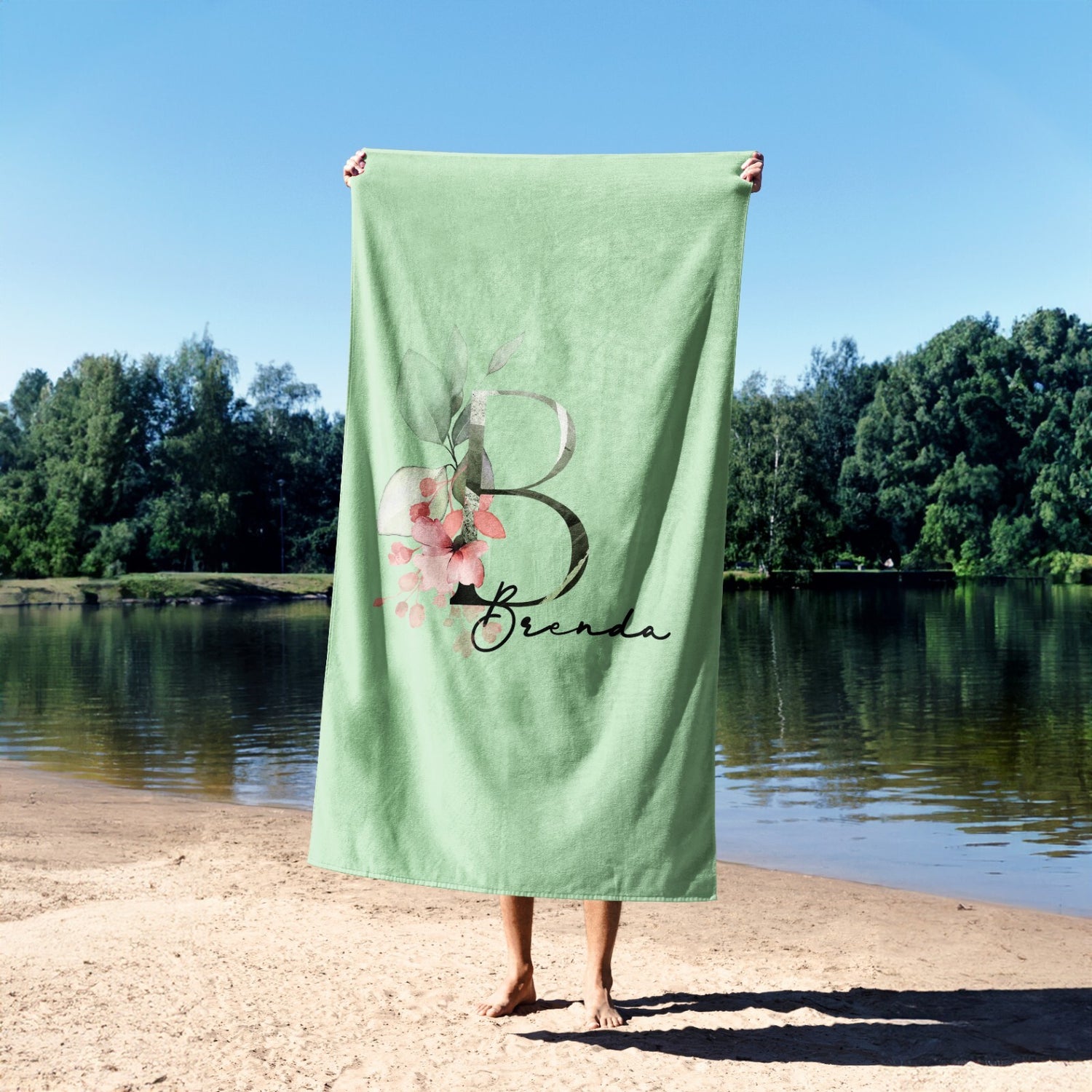 Personalised Name Botanical Blush Initial Soft Absorbent Beach Bath Sheet Towel