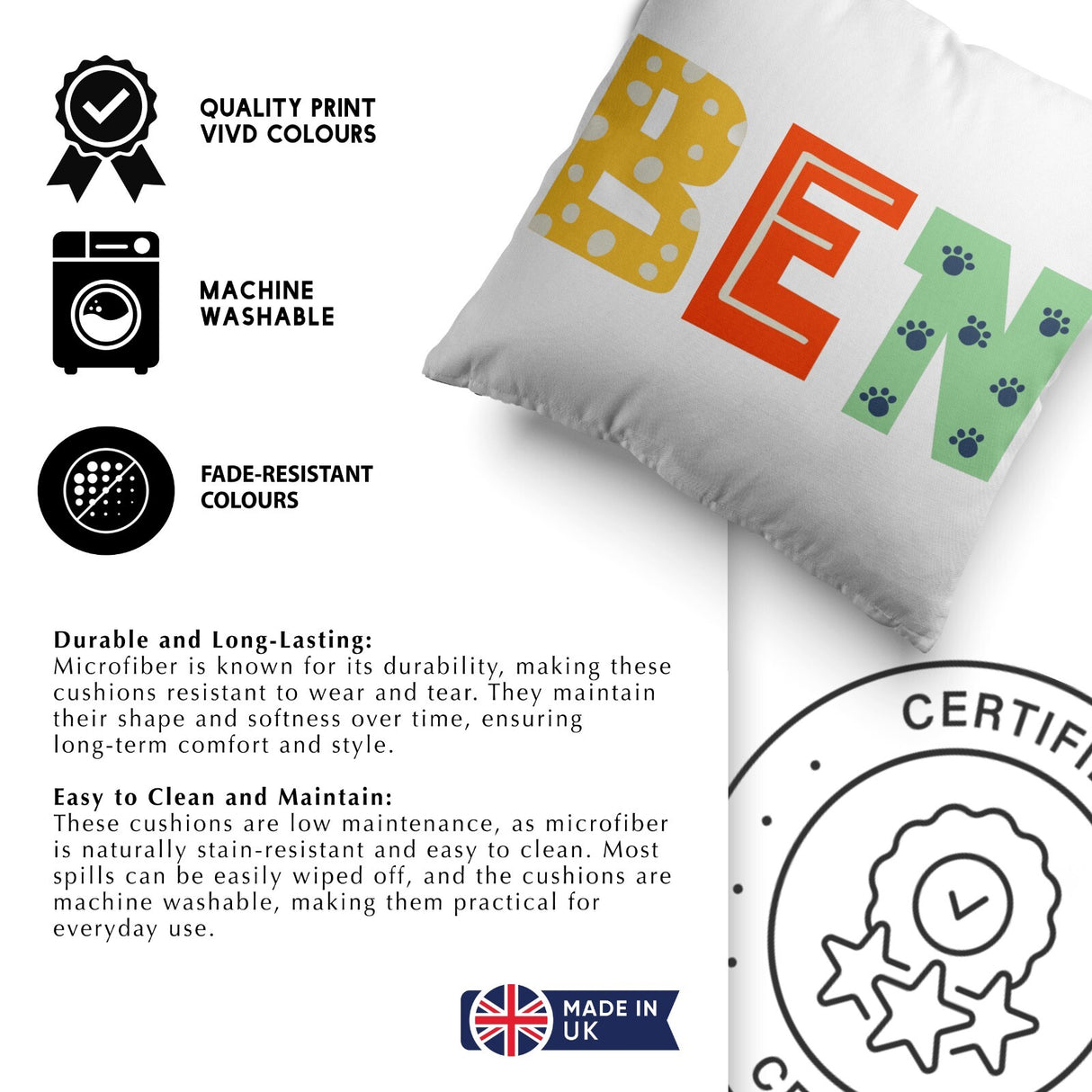 Personalised Kids Alphabet Onyx Print Soft Square Filled Cushion Throw Decor