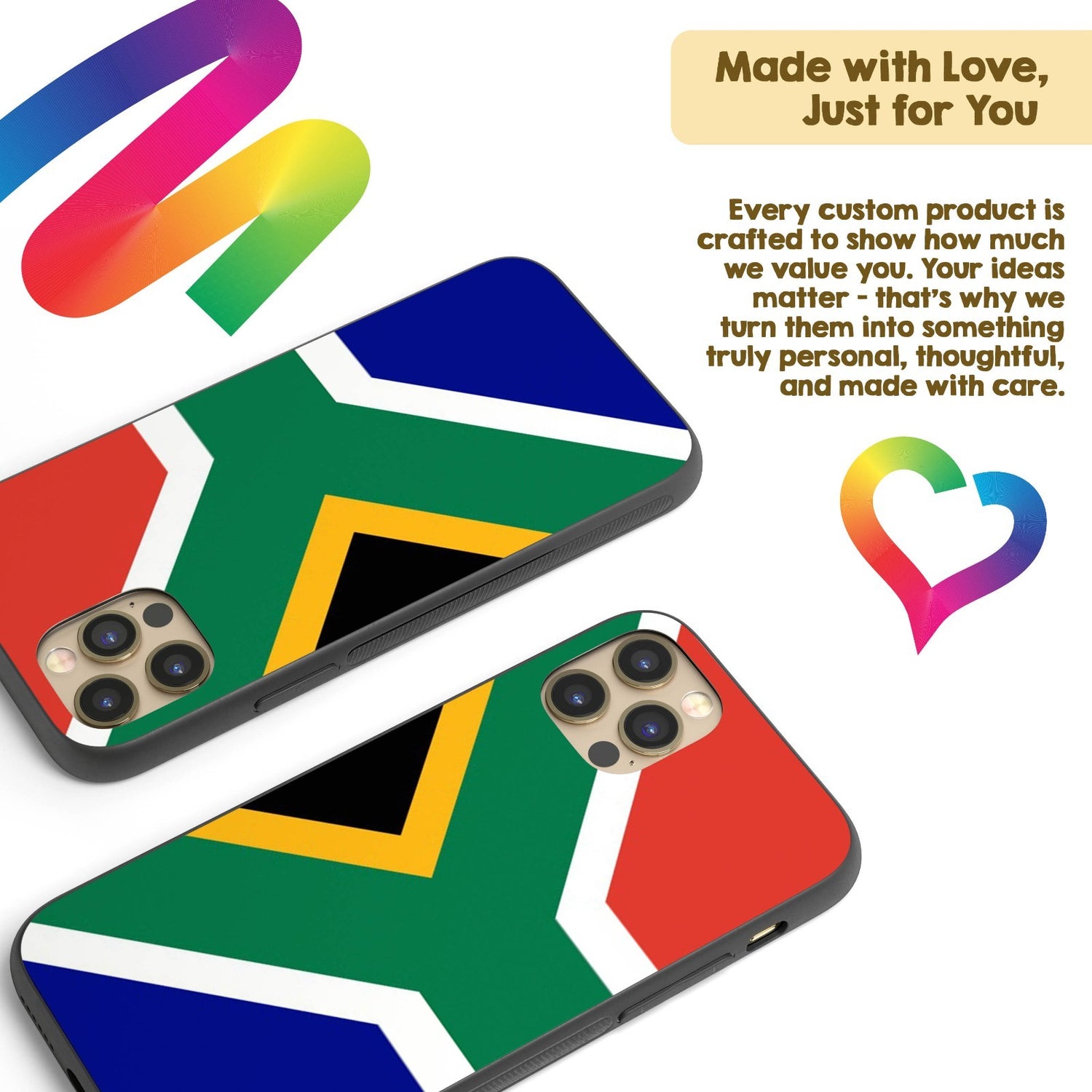 South Africa Flag SA Printed iPhone Case Black TPU Cover Protector Custom Gift