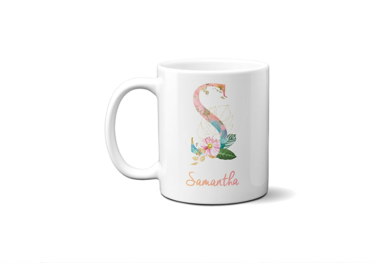 Tropical Alphabet Exotic Floral Name Initial Letter Coffee Mug Gift 11oz Ceramic