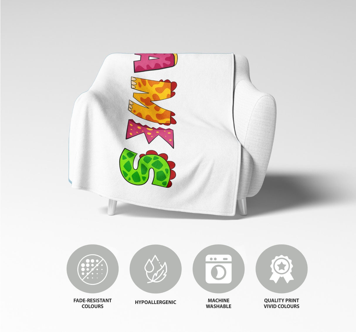 Personalised Name Dinosaur Alphabet Novelty Soft Fleece Mink Blanket Gift Decor