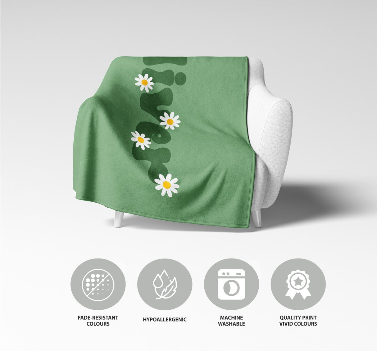 Personalised Custom Name Colour Groovy Daisy Font Soft Warm Fleece Blanket Decor