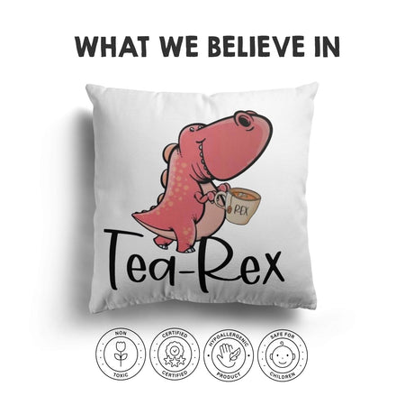 Tea Rex Dinosaur Dino Funny Custom Colour Novelty Square Filled Cushion Decor