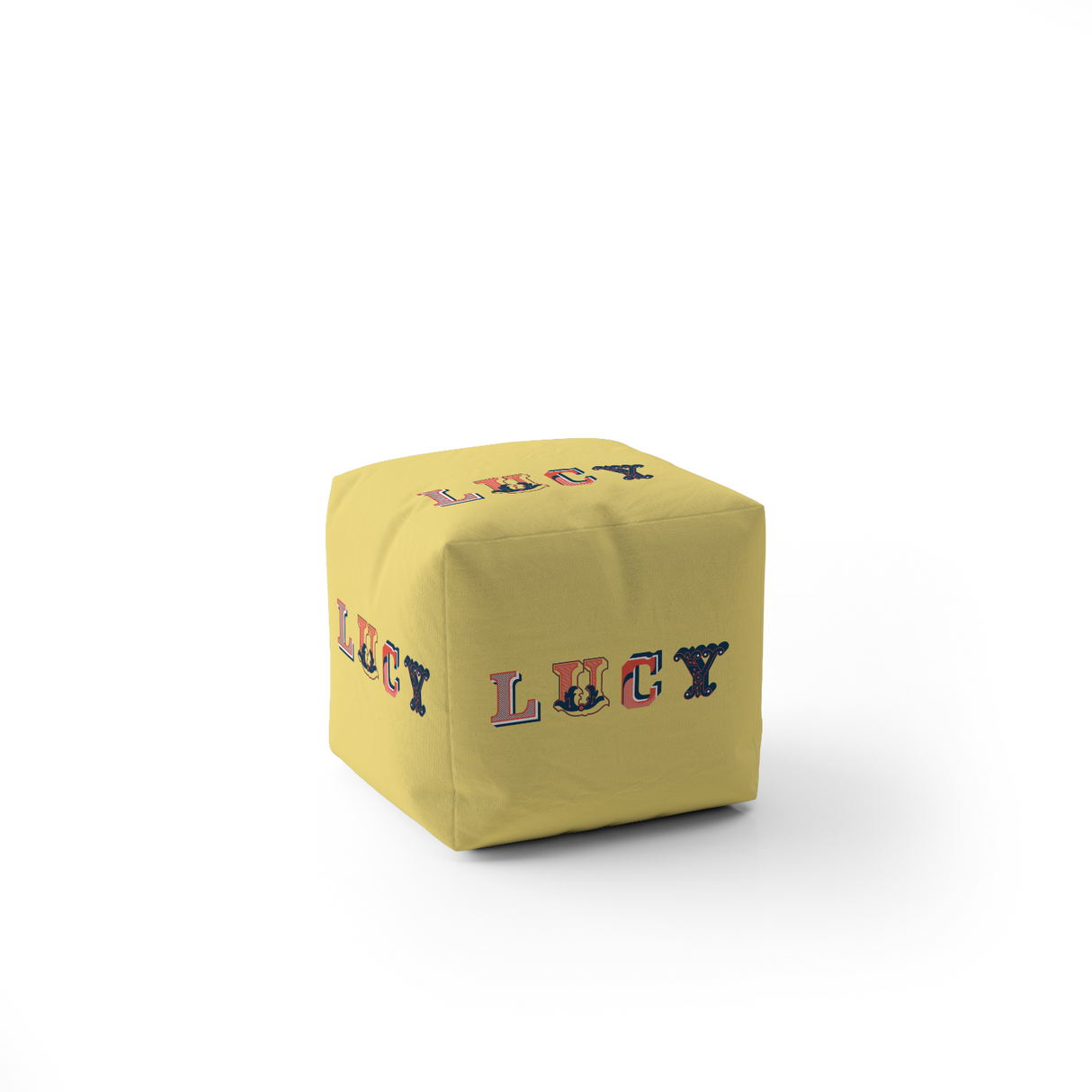 Personalise Vintage Ornament Name Kids Font Ottoman Filled Pouffe Washable Cover