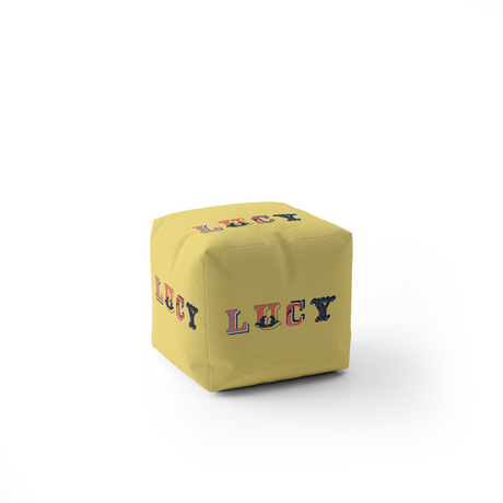 Personalise Vintage Ornament Name Kids Font Ottoman Filled Pouffe Washable Cover