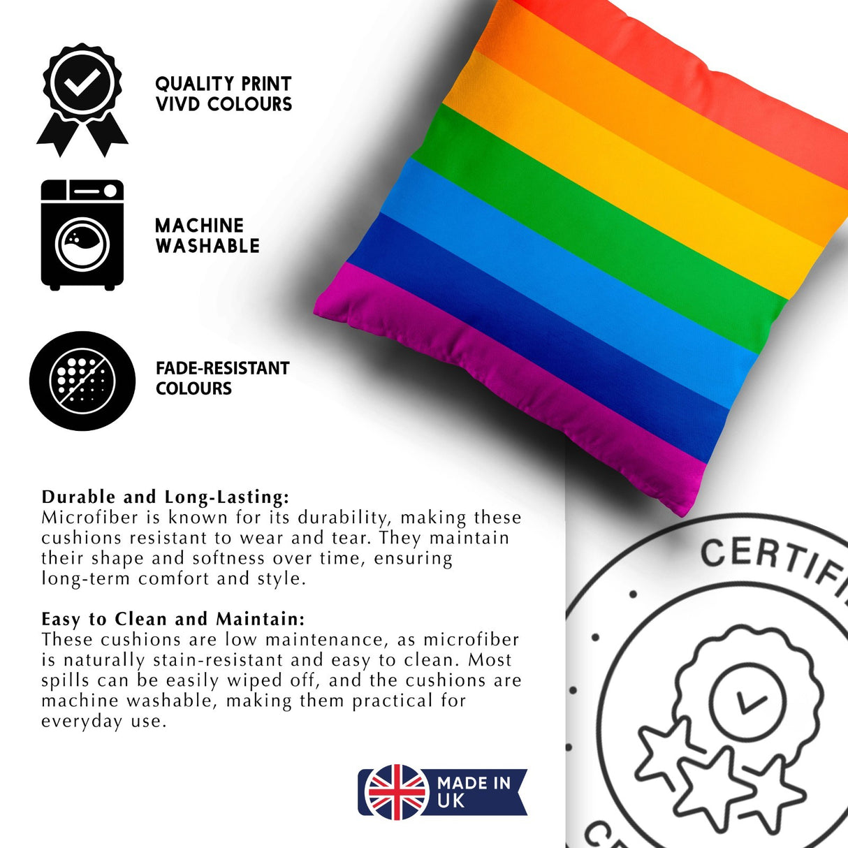 LGBTQ+ Pride Flag Design Filled Square Cushion Decorative Throw Soft Gift Size