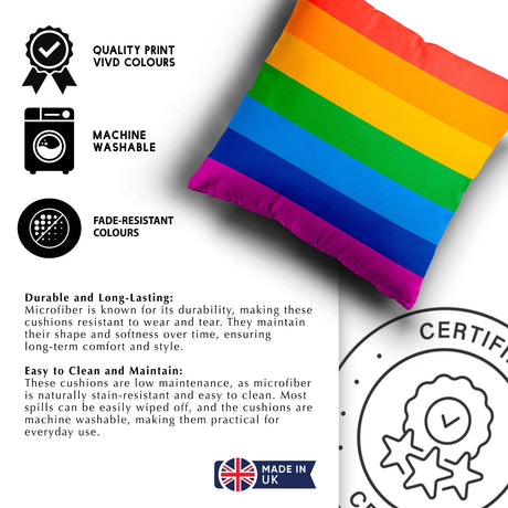 LGBTQ+ Pride Flag Design Filled Square Cushion Decorative Throw Soft Gift Size