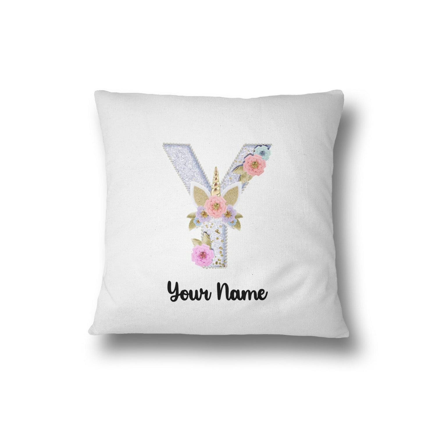 Personalised Unicorn Sparkly Kids Girls Monogram Alphabet Initial Letter Cushion