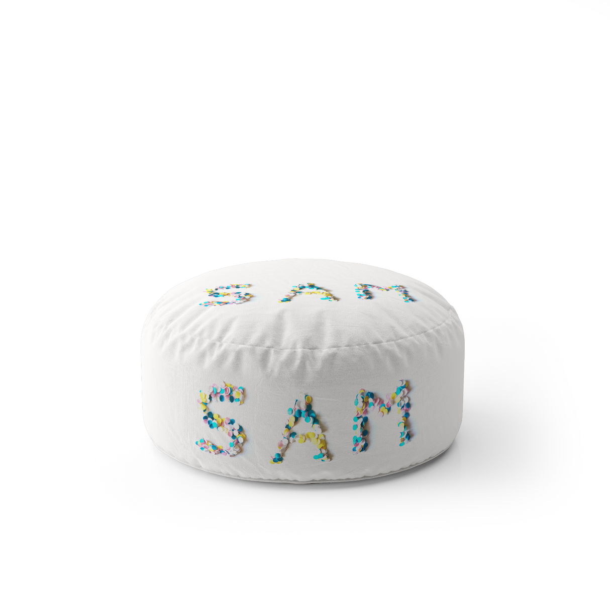 Personalised Confetti Handmade Kids Font Ottoman Filled Pouffe Washable Cover