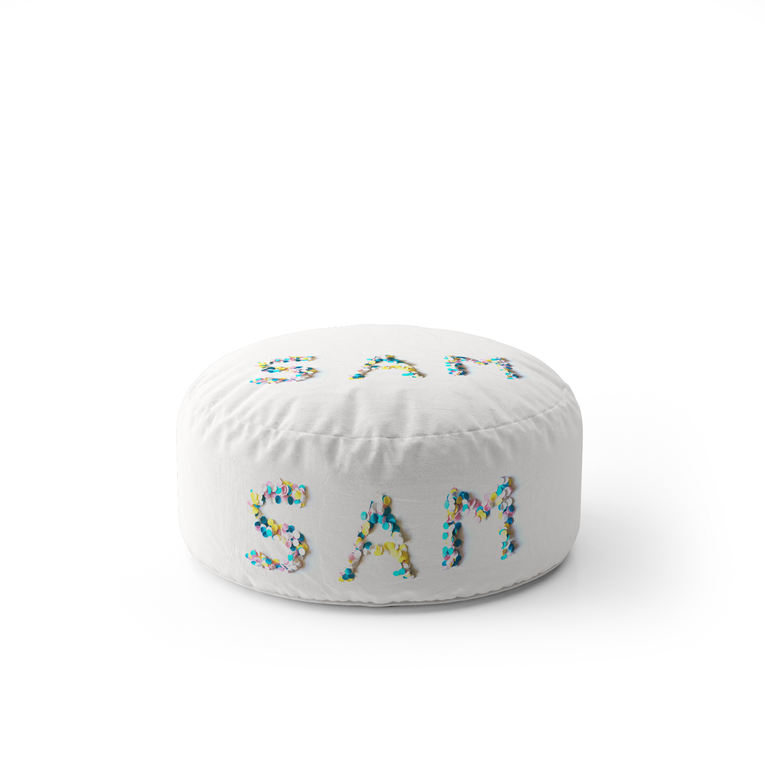 Personalised Confetti Handmade Kids Font Ottoman Filled Pouffe Washable Cover
