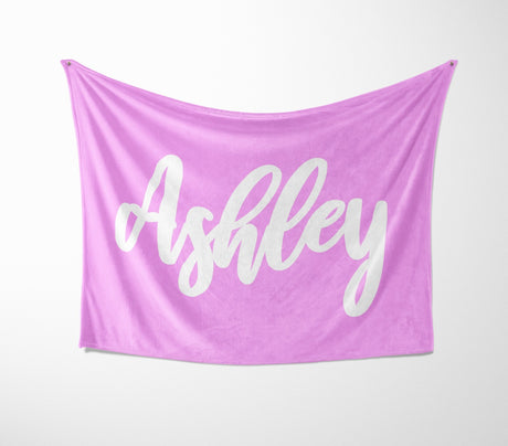Personalised Custom Name Colour Plain Script Font Soft Warm Fleece Blanket Decor