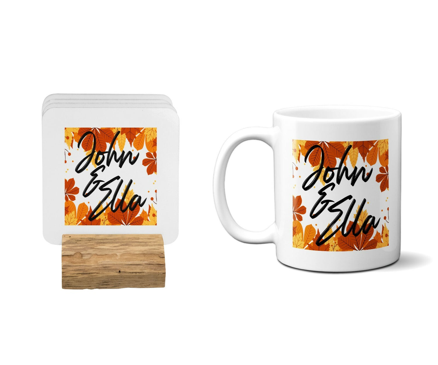 Personalised Name Autumn Leaves Coffee Tea Mug Gift 11oz Mug + Coaster