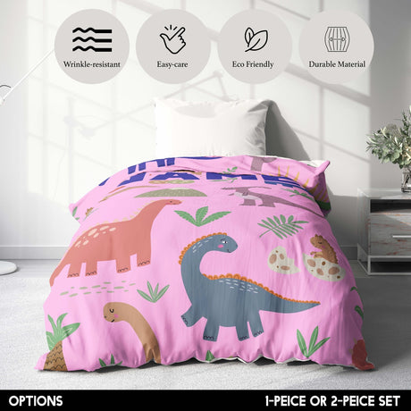Personalised Custom Name Dinosaurs Clip Art Single Bed Duvet Cover + Pillowcase