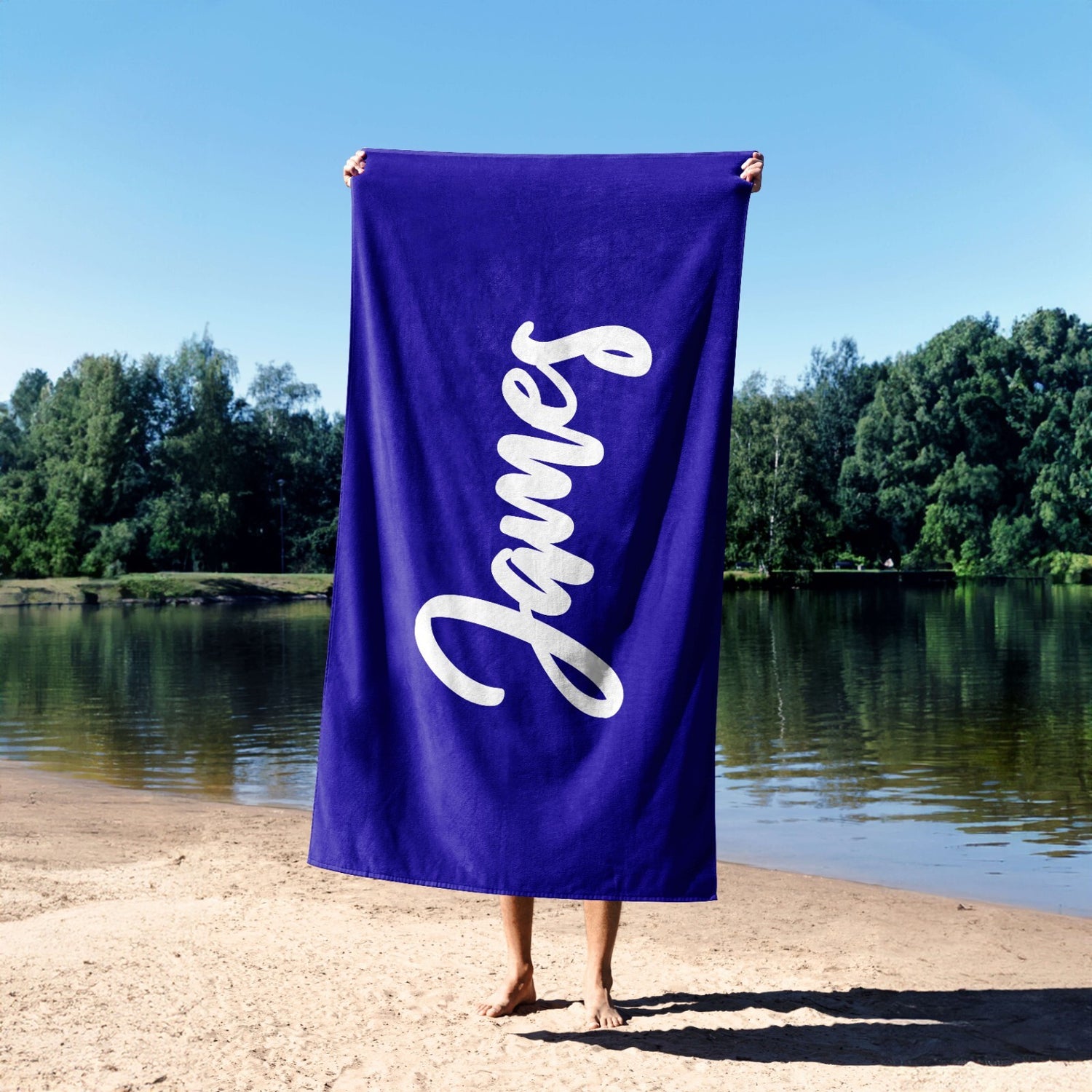 Personalised Custom Name Plain Script Font Soft Absorbent Beach Bath Sheet Towel