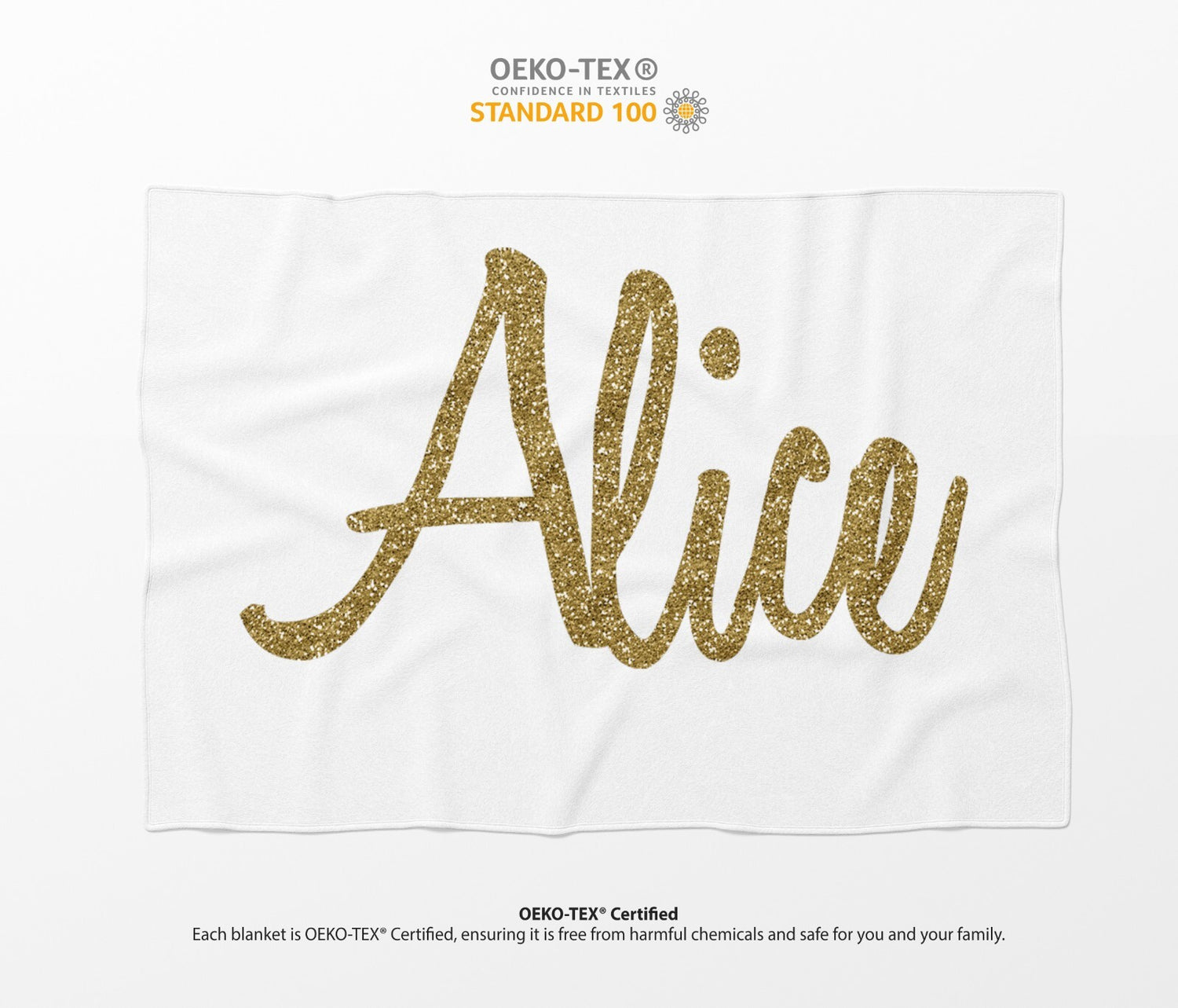Personalised Name Gold Glitter Font Novelty Soft Fleece Mink Blanket Gift Decor