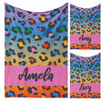 Personalised Name Leopard Spots Print Multicolour Soft Warm Fleece Blanket Decor