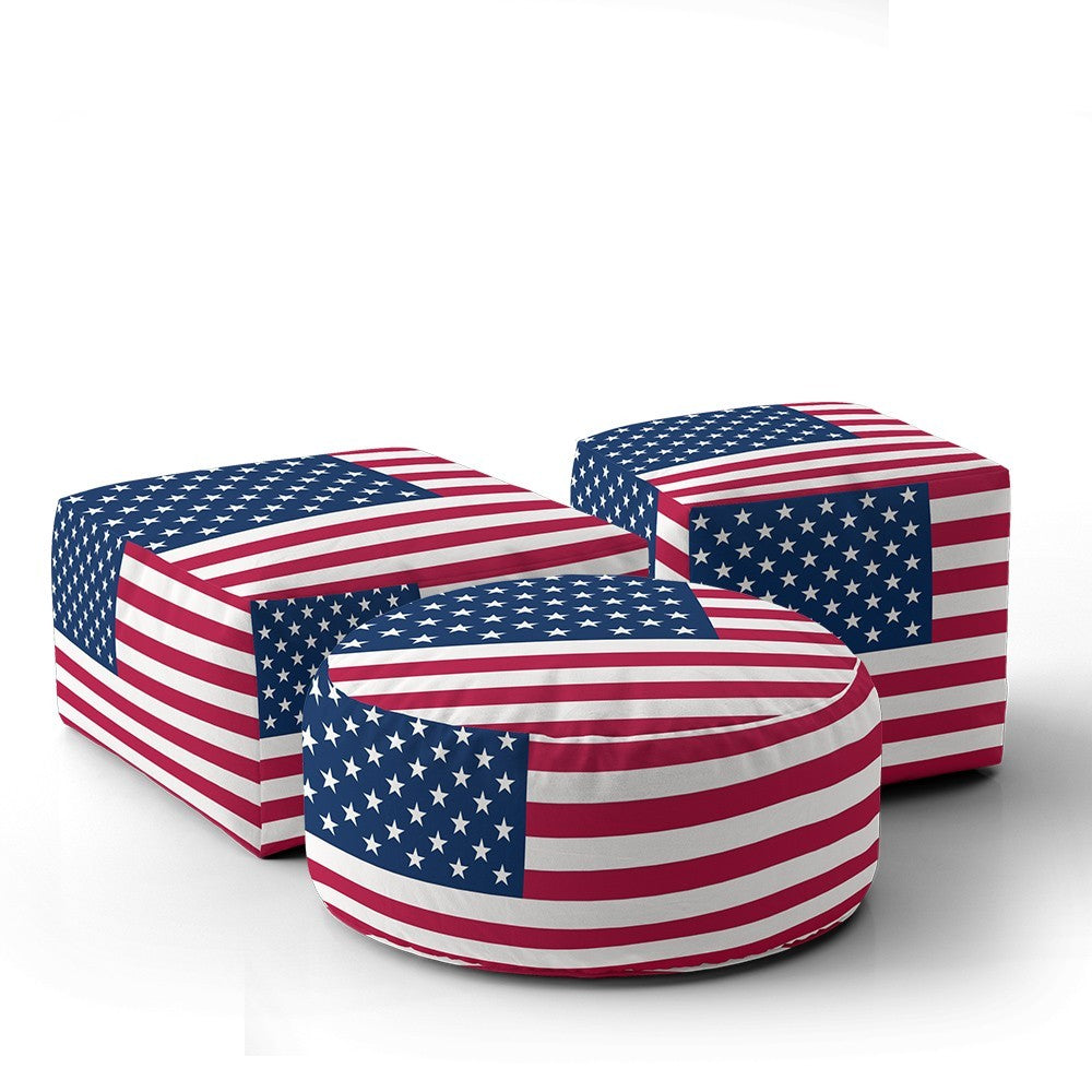 USA Flag America Ottoman Filled Pouffe Footrest Washable Cover Custom Made Gift