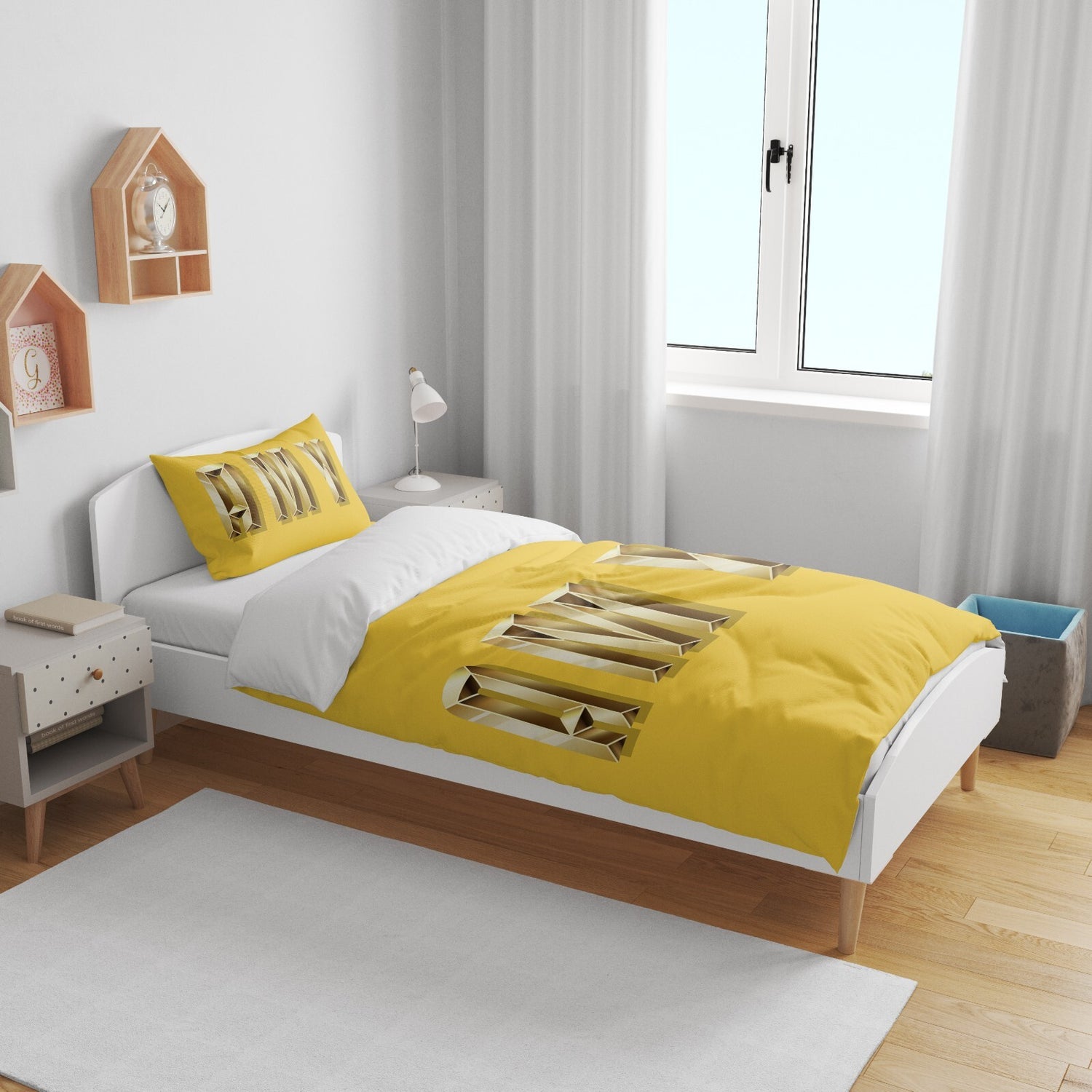 Personalised Name Gold Brick Letters Font Kids Cot Bed Duvet Cover + Pillowcase