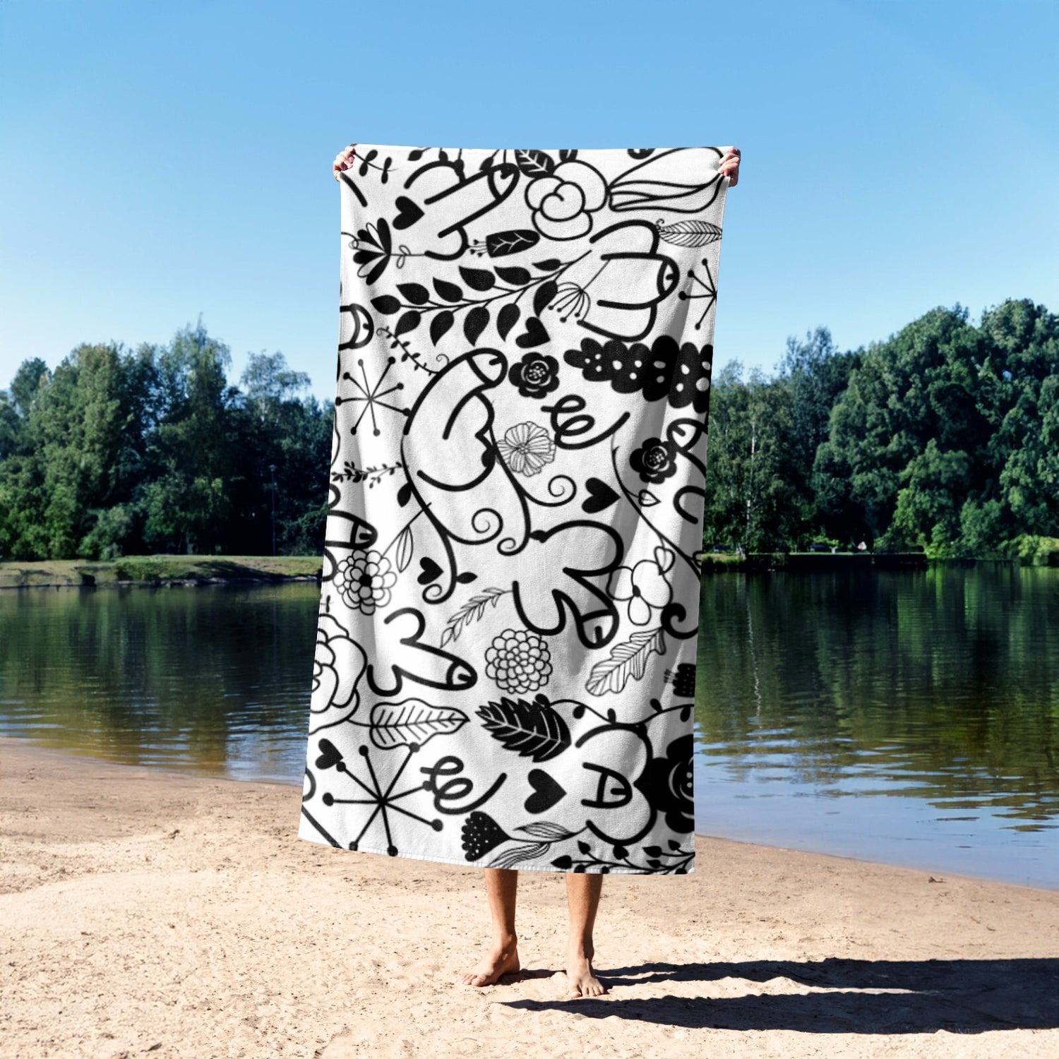 Floral Willy Print Rude Funny Custom Any Colour Novelty Beach Bath Sheet Towel