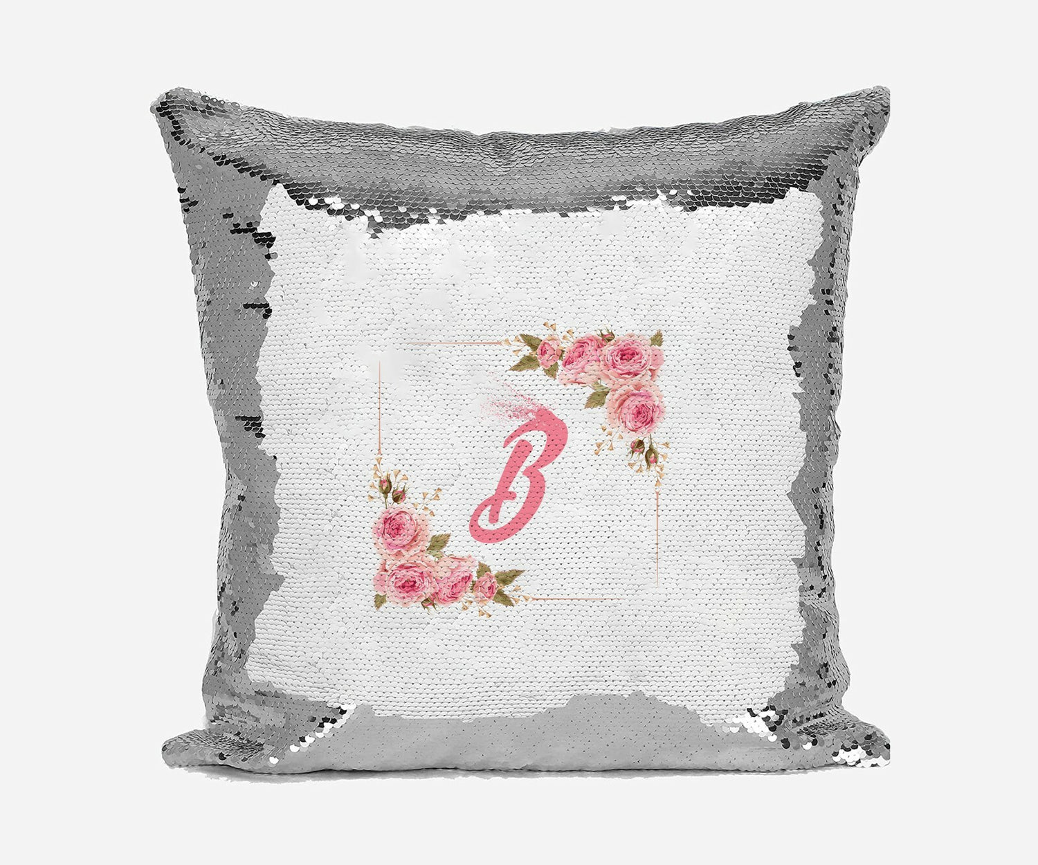 Personalised Name Shiny Sequin Magic Roses Square Border Cushion Cover + Pillow