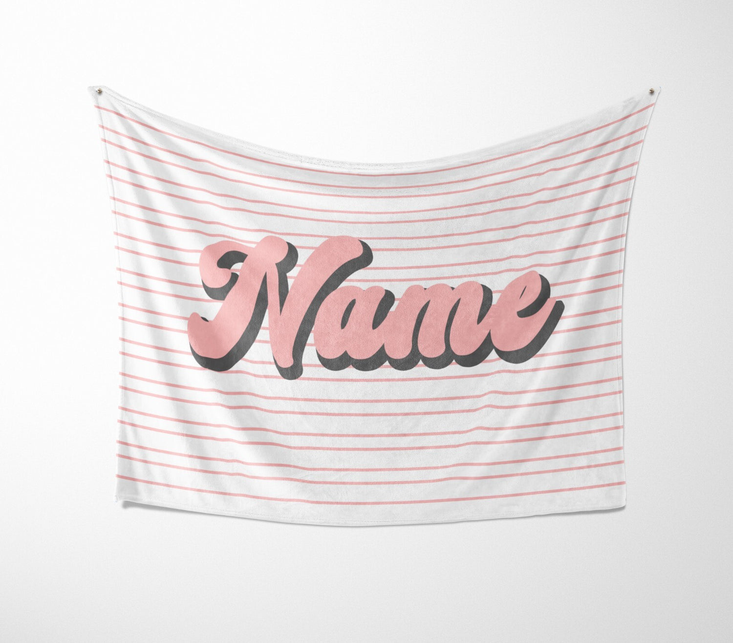 Personalised Custom Name Colour Stripe Retro Font Soft Warm Fleece Blanket Decor