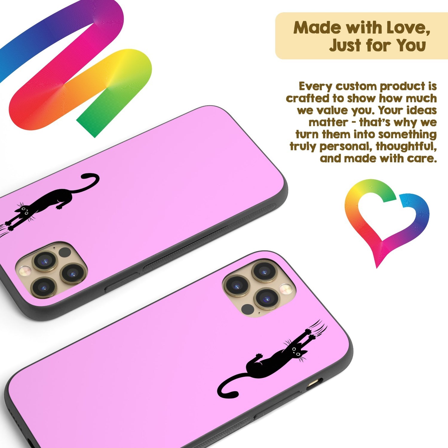 Black Cat Slipping Scratching Personalised Custom Cute Printed iPhone Black Case