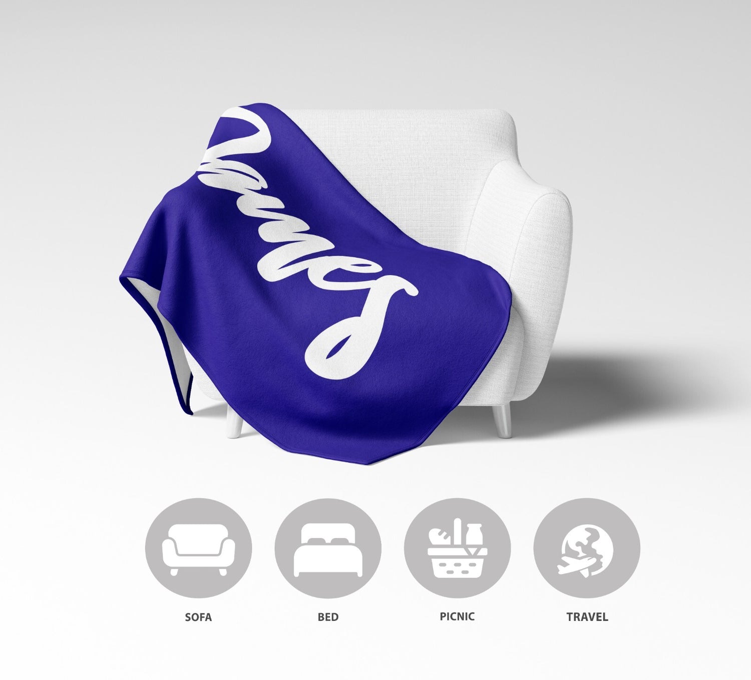 Personalised Custom Name Colour Plain Script Font Soft Warm Fleece Blanket Decor