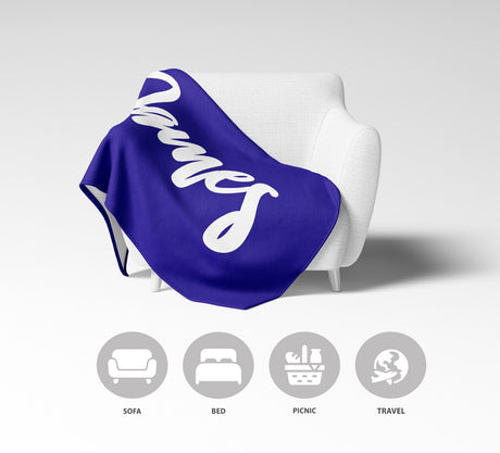 Personalised Custom Name Colour Plain Script Font Soft Warm Fleece Blanket Decor