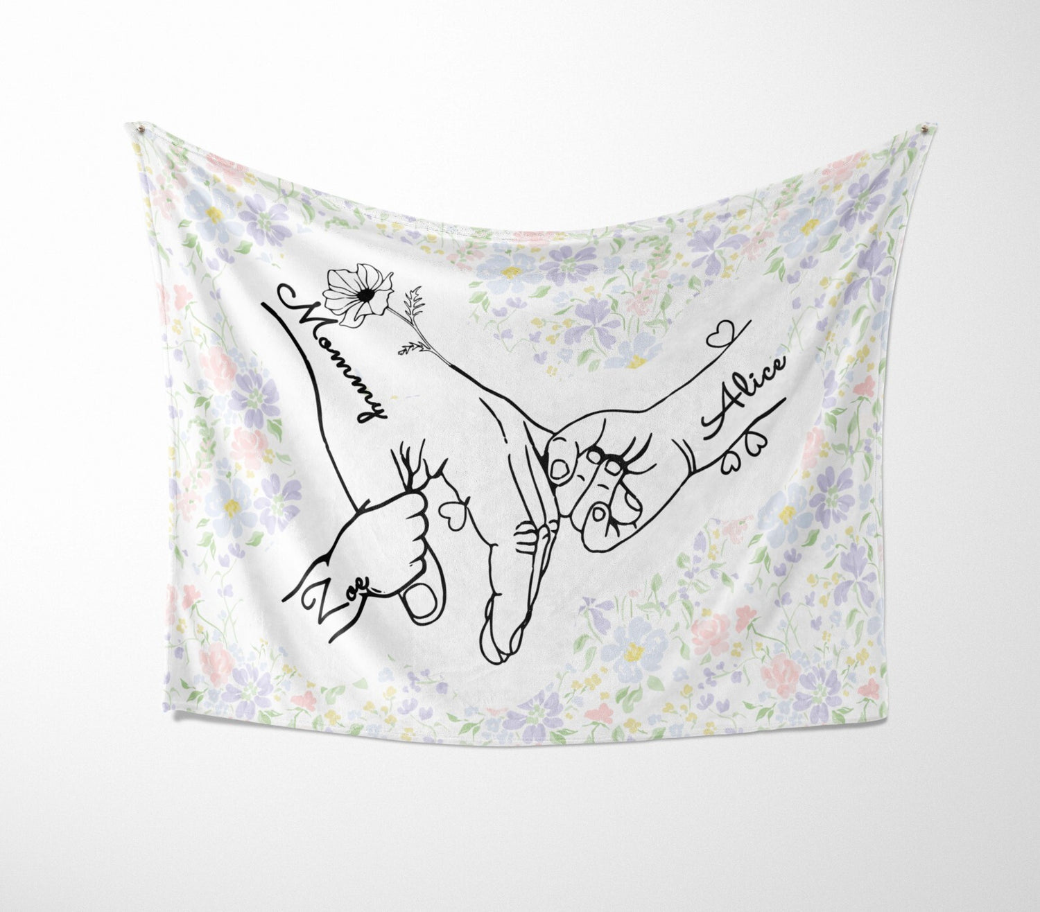 Mother's Day Custom Name Floral Soft Warm Fleece Memory Blanket Throw Decoration