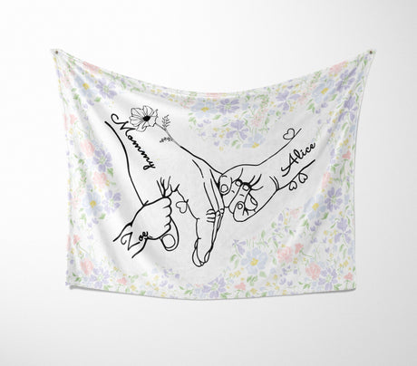 Mother's Day Custom Name Floral Soft Warm Fleece Memory Blanket Throw Decoration
