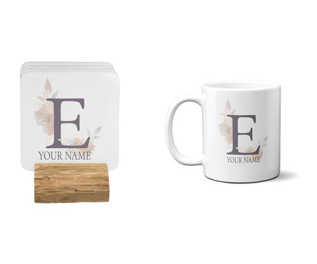 Personalised Misty Dusty Pastel Alphabet Floral Name Initial Letter Coffee Mug