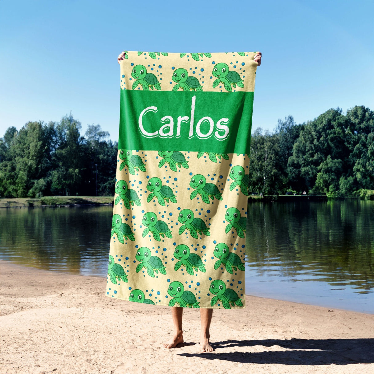 Personalised Custom Name Cartoon Baby Turtles Absorbent Beach Bath Sheet Towel