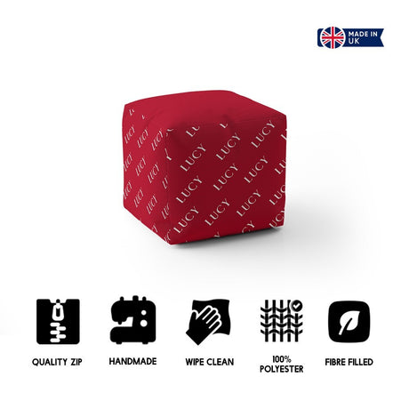 Personalised Any Name Custom Text Ottoman Filled Pouffe Inc Washable Cover