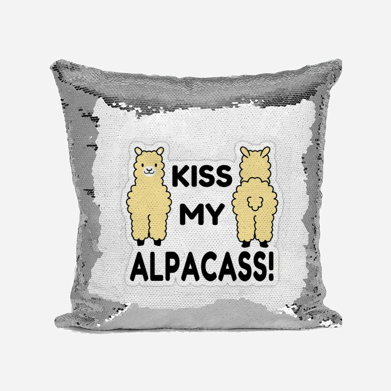 Kiss My Alpacass Alpaca Funny Novelty Sequin Magic Cushion Cover + Pillow Kids