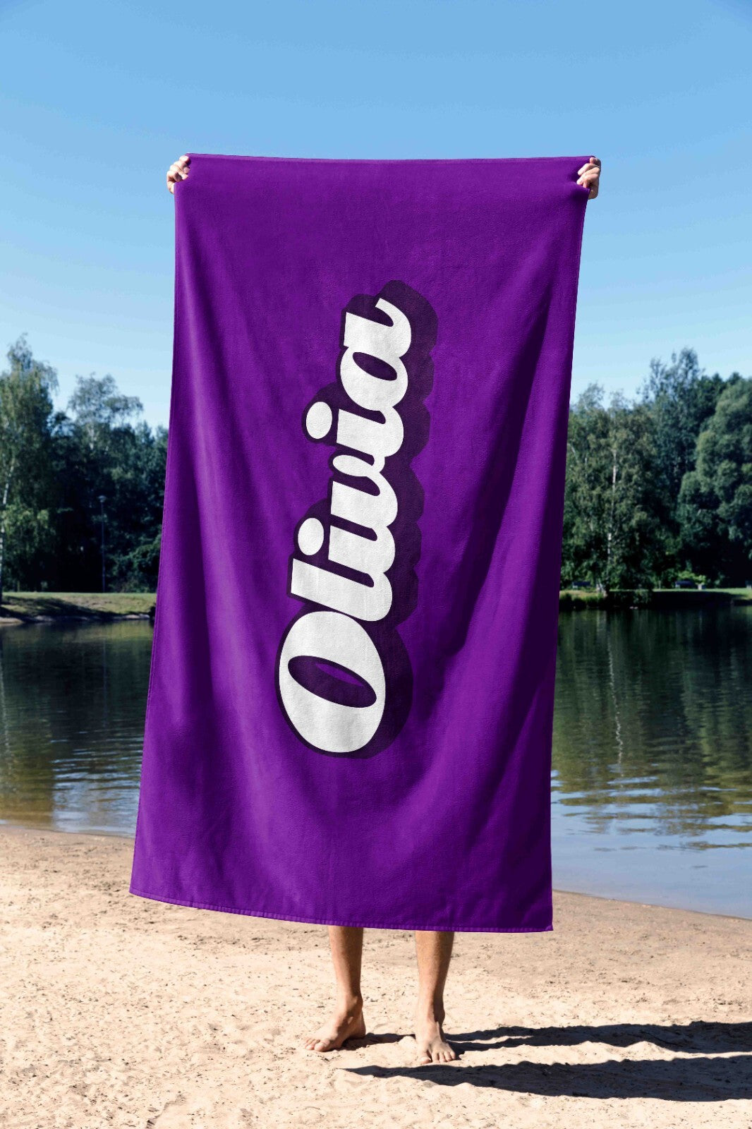 Personalised Custom Name Funky Font Any Background Colour Beach Bath Sheet Towel