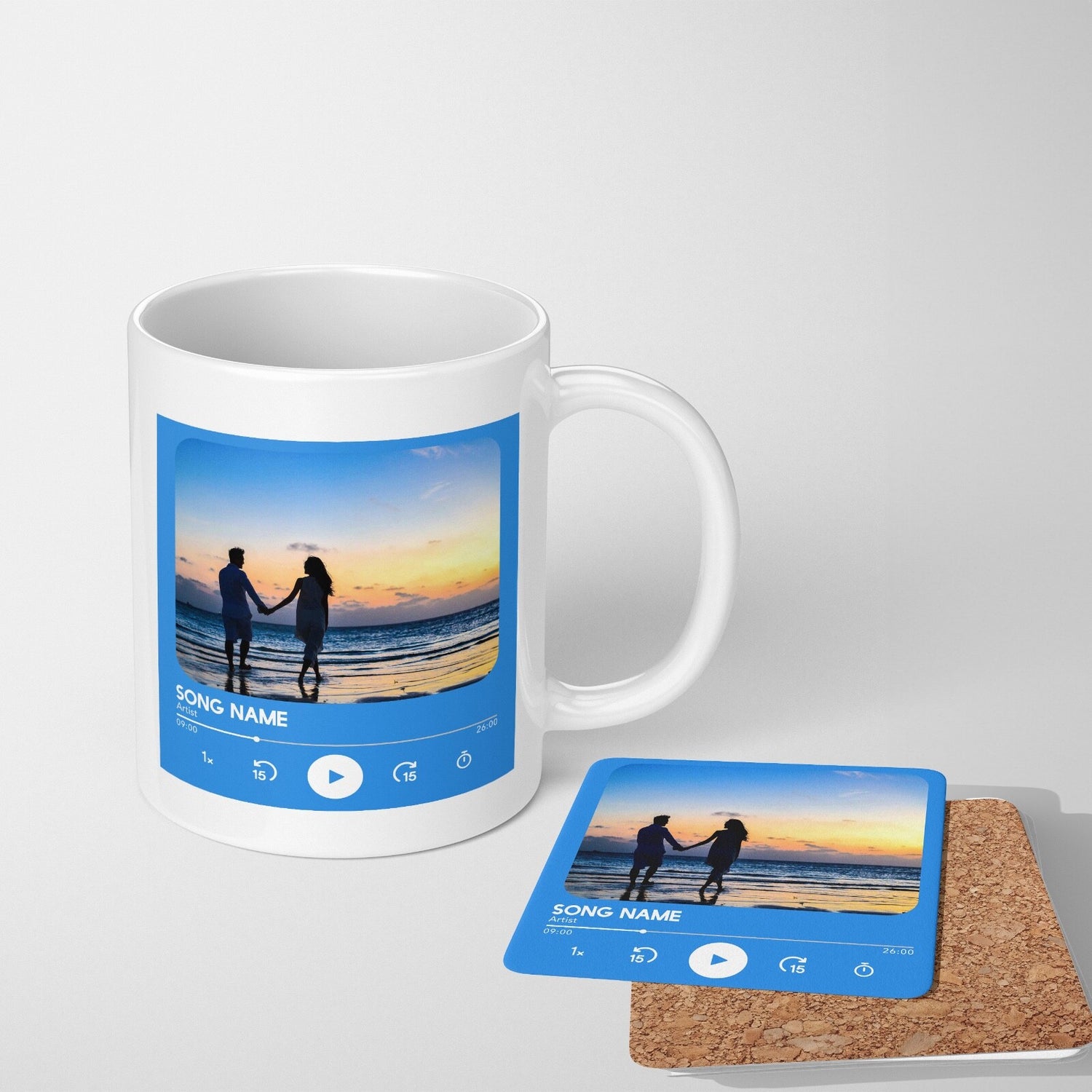 Personalised Music Player Custom Song Image Gift Coffee Tea Mug + Coaster Option