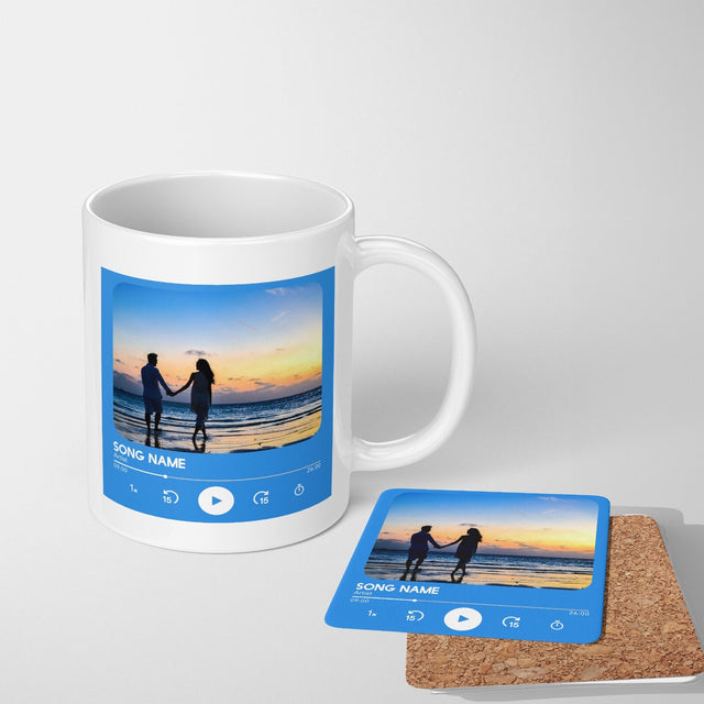 Personalised Music Player Custom Song Image Gift Coffee Tea Mug + Coaster Option