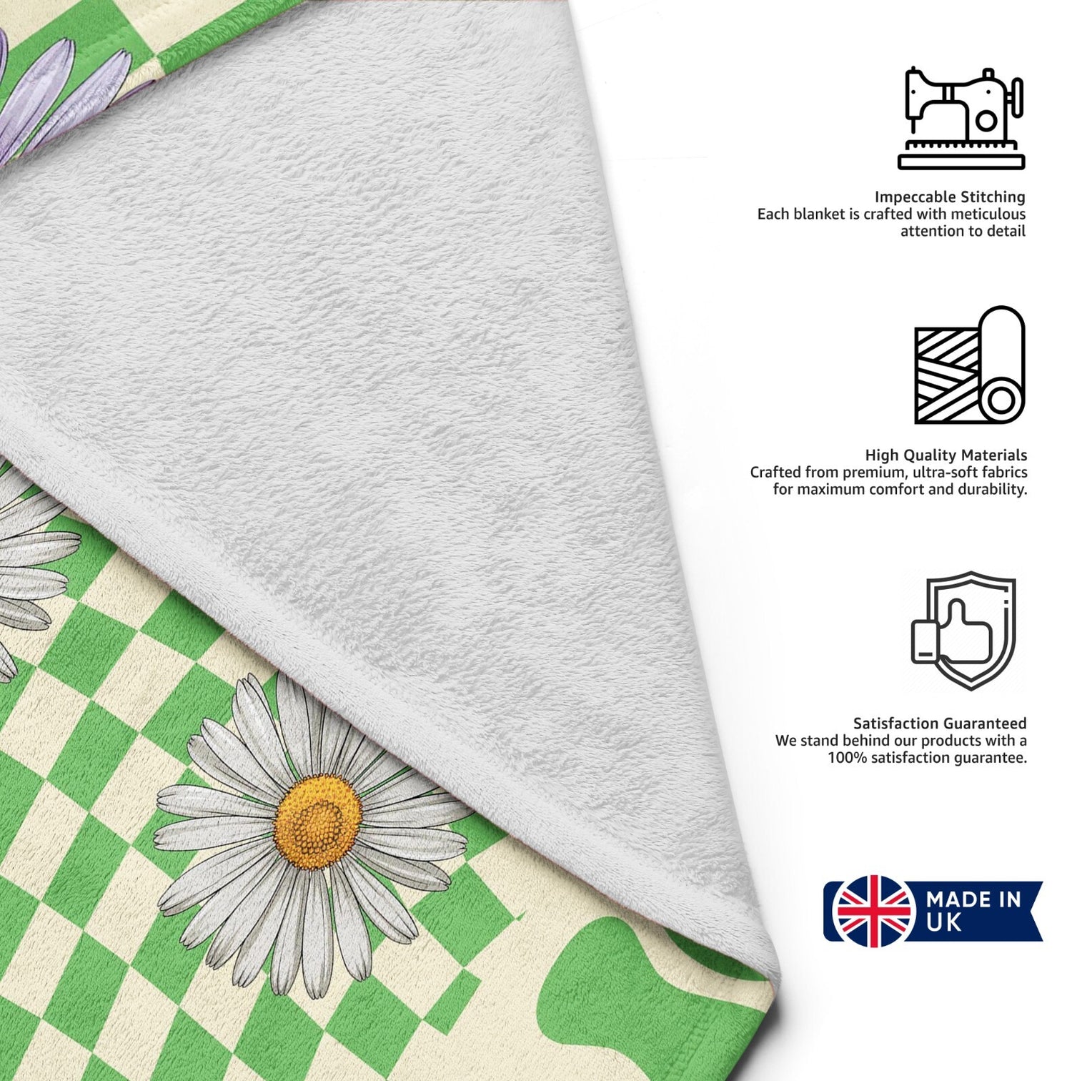 Personalised Custom Name Colour Retro Daisy Check Soft Warm Fleece Blanket Decor